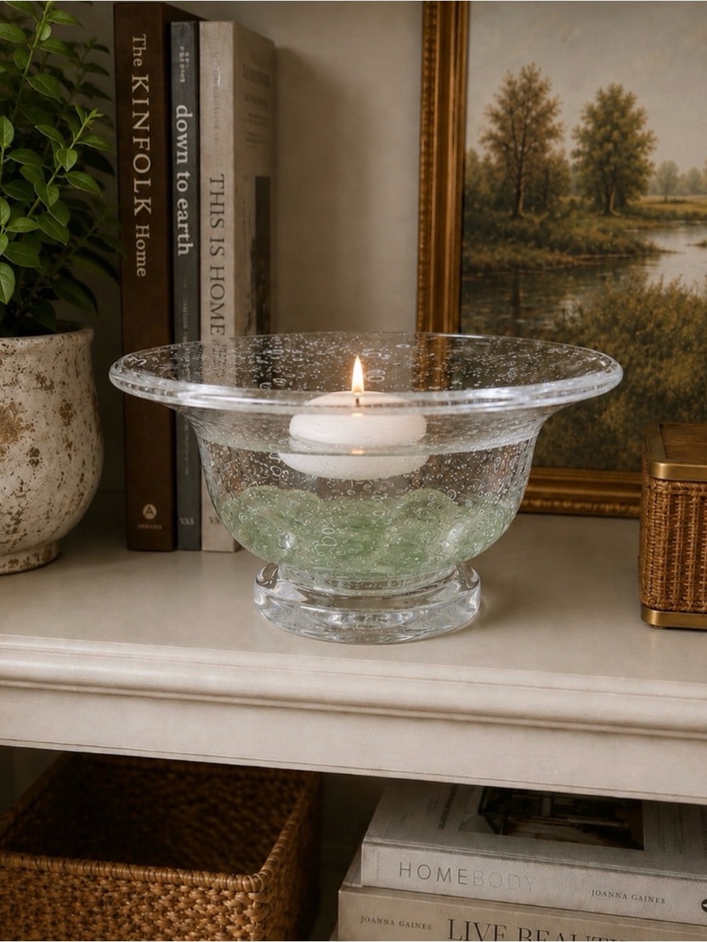 Southern Living Vintage Hand Blown Glass Pedestal Bowl Clear Candle Display - Picture 3 of 15